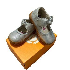 Livie & Luca knotty classic Mary Jane bow Denim Shimmer Metallic Suede Leather 6